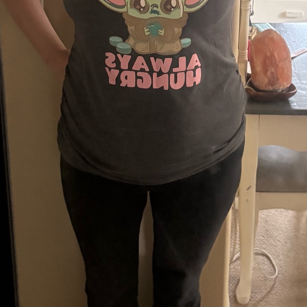 Maternity.  Black Graphic T-Shirt with Cute Character